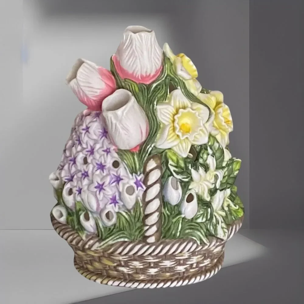 Partylite Tealight Holder Floral Bouquet P7747  Retired 8” x 5”
